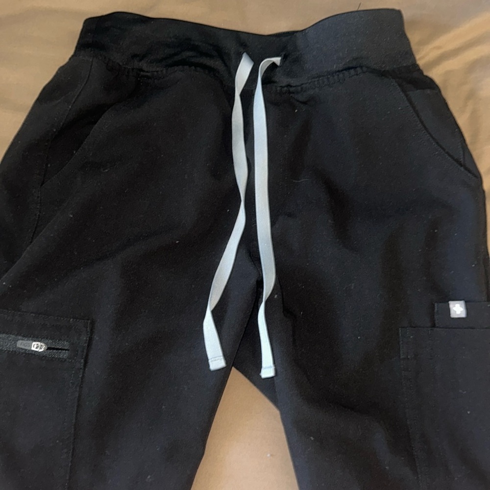Figs Black Jogger Pants with Gray Drawstring